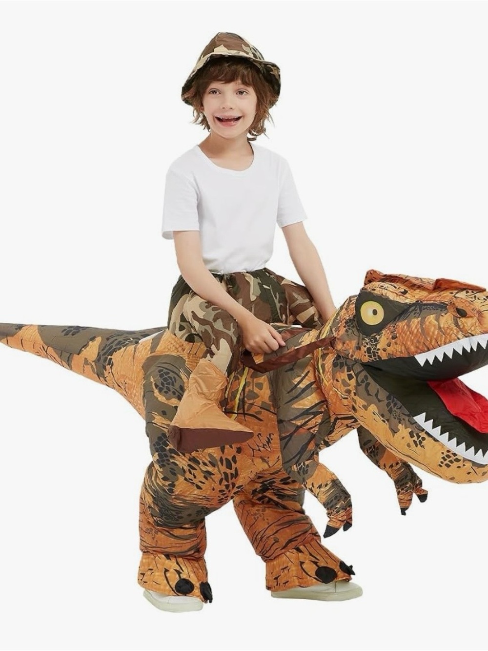Goosh 48” Kids Medium Brown&Orange Inflatable Dinosaur Ride-On Costume